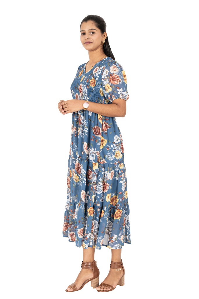 Nifty Soul V Neck Smocked Chiffon Maxi Dress