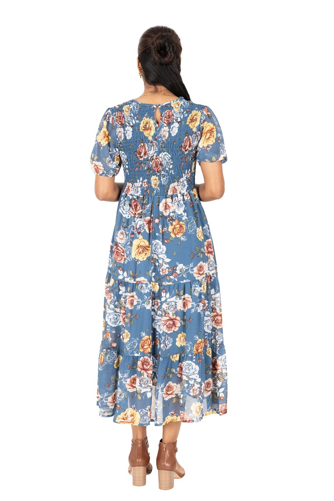 Nifty Soul V Neck Smocked Chiffon Maxi Dress