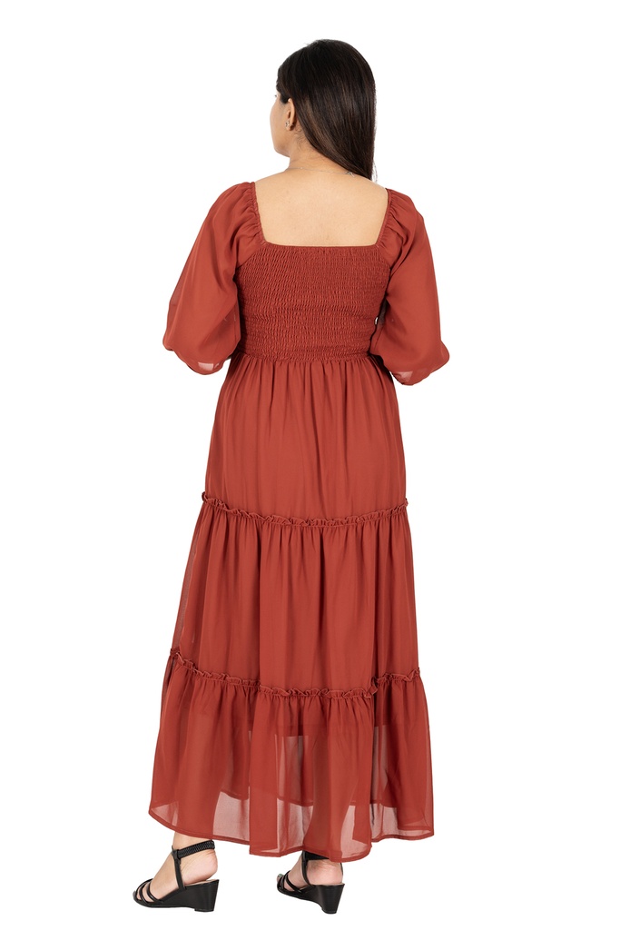 Nifty Soul 3/4 Sleeve Square Neck Smocked Tiered Maxi Dress