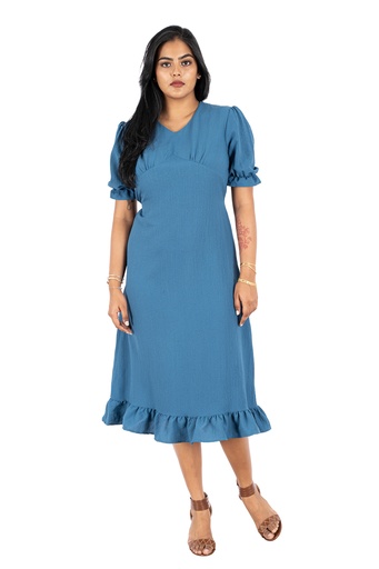 [LD4523] Nifty Soul Ruffled Hem Dress (8, Teal)