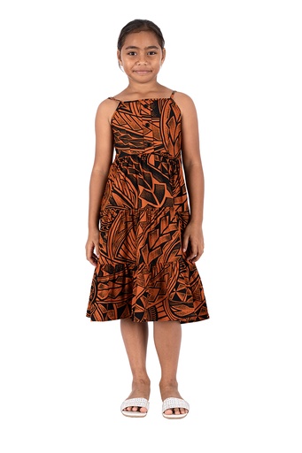 [LG1961] Tribal Origin Girls Grace Dress - FB1809 (4, Black/Brown)