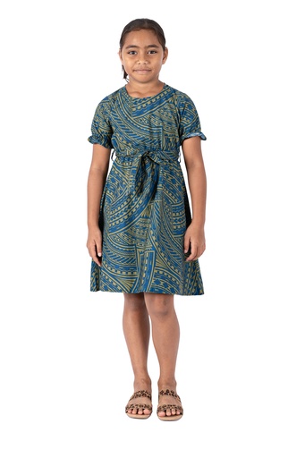 [LG1962] Tribal Origin Girls Rylee Dress - FB1811 (4, Navy/Lime)