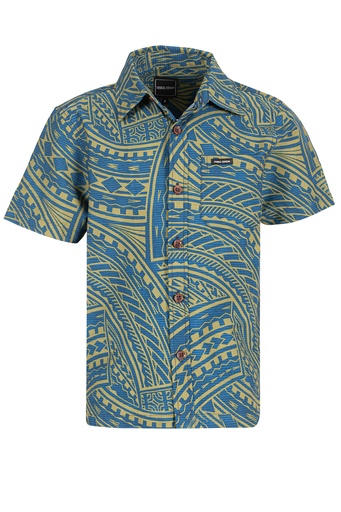 [SB2061] Tribal Origin Boys Bula Shirt - FB1811 (2, Navy/Lime)