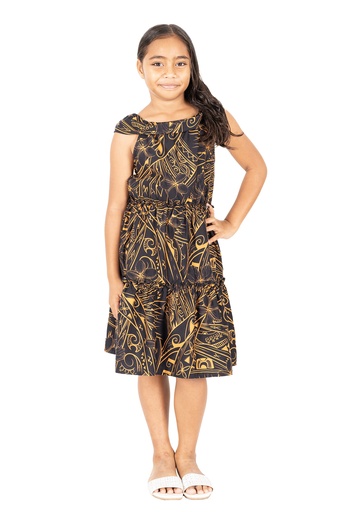 [LG2004] Tribal Origin Girls Makoa Dress- FB1795 (4, Black)