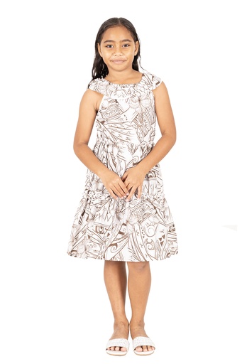 [LG2004] Tribal Origin Girls Makoa Dress- FB1795 (4, Beige)