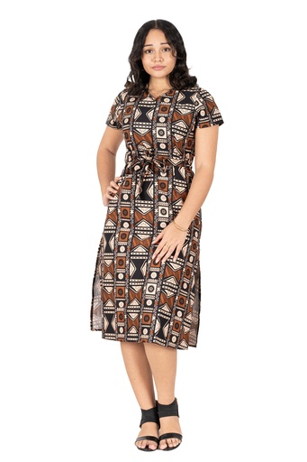 [LD4707] Tribal Origin Ladies Rivi Dress FB1785 (10, Brown Black)