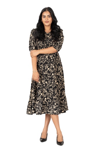 [LD4719] Nifty Soul Missouri Ruffled Hem Dress (8, Black)