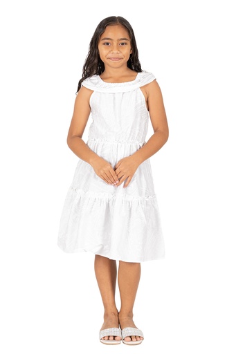 [LG2004] Tribal Origin Girls Makoa Dress- FB1795 (4, White Wax)