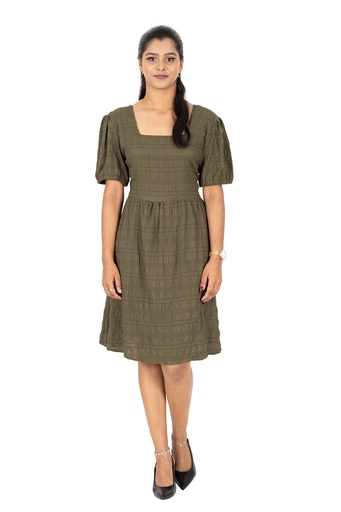 [LD4736] Nifty Soul Dress With Puff Sleeve (8, Olive)