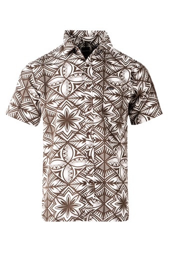[SS4319] Tribal Origin Mens Bula Shirt- Bitu (S, Brown)