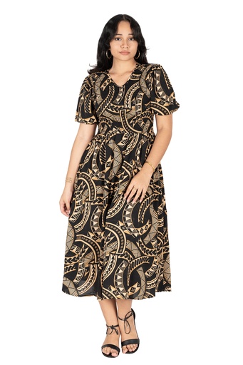 [LD4787] Tribal Origin Arabella Dress - Kovia (10, Black/Brown)