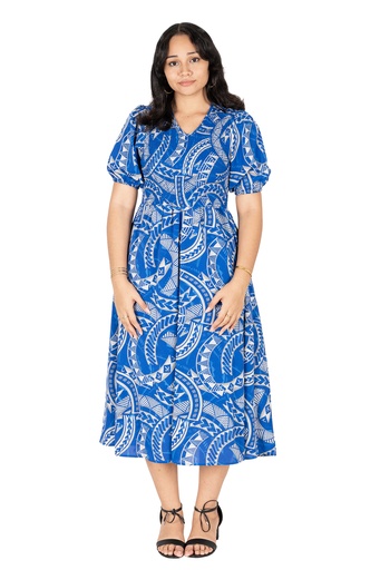 [LD4787] Tribal Origin Arabella Dress - Kovia (10, Blue/Grey)