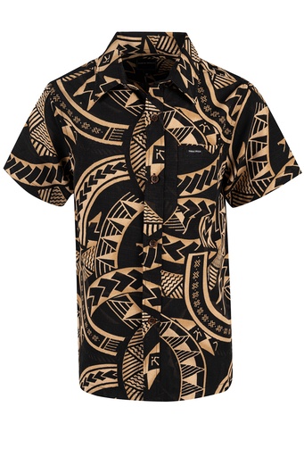 [SB2077] Tribal Origin Boys Bula Shirt- Kovia (2, Black/Brown)