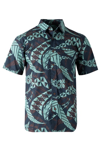 [SS4323] Tribal Origin Mens Bula Shirt- Mawi (S, Deep Teal)