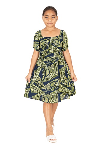 [LG2015] Tribal Origin Girls Mylie Dress- Meivea (2, Navy/Lime)