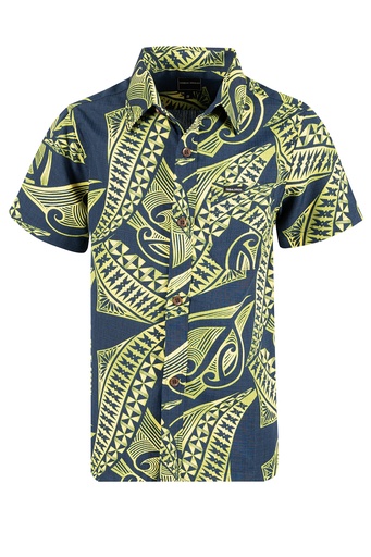 [SB2076] Tribal Origin Boys Bula Shirt- Meivea (2, Navy/Lime)