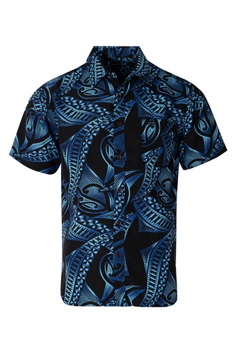 [SS4324] Tribal Origin Mens Bula Shirt- Meivea (S, Navy/Blue)