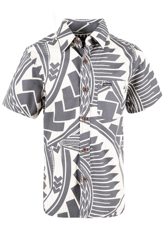 [SB2078] Tribal Origin Boys Bula Shirt- Pesi (2, Black/White)