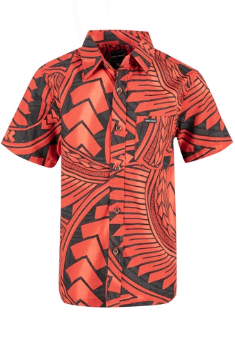 [SB2078] Tribal Origin Boys Bula Shirt- Pesi (2, Black/Red)