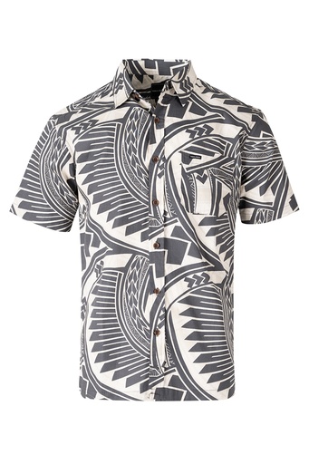 [SS4327] Tribal Origin Mens Bula Shirt- Pesi (S, Black/White)