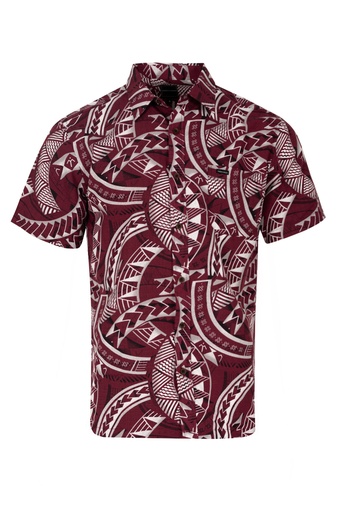 [SS4326] Tribal Origin Mens Bula Shirt- Kovia (S, Burgundy)