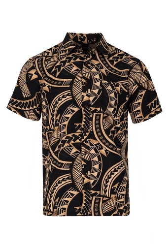 [SS4326] Tribal Origin Mens Bula Shirt- Kovia (S, Black/Brown)