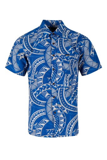 [SS4326] Tribal Origin Mens Bula Shirt- Kovia (S, Blue/Grey)