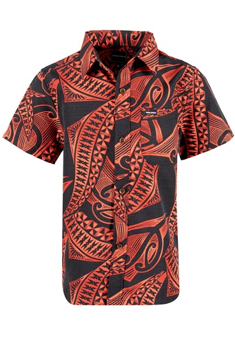 [SB2076] Tribal Origin Boys Bula Shirt- Meivea (2, Black/Red)