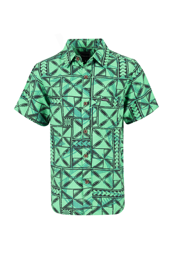 [SB2074] Tribal Origin Boys Bula Shirt- Waevi (2, Green)