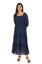 Nifty Soul 3/4 Sleeve Square Neck Smocked Tiered Maxi Dress
