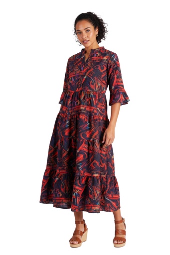 [LD4919] Akamu Blair Ruffled Hem Dress Sosi (10, Red)