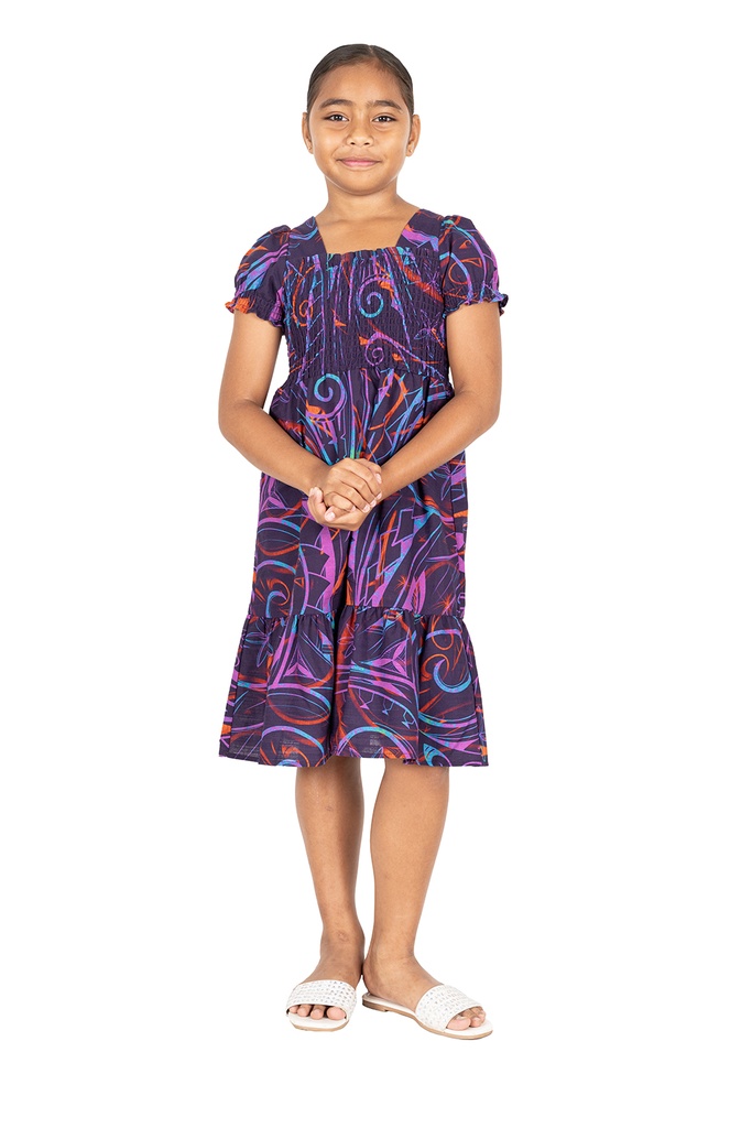 Akamu Girls Smocked Dress Tawa