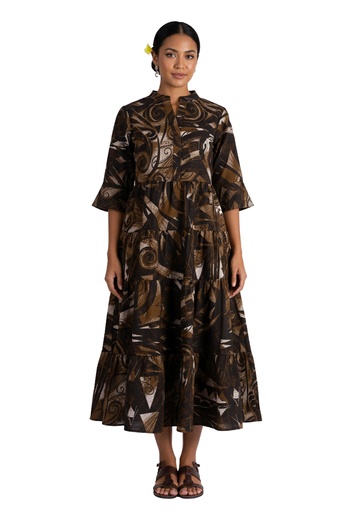 [LD4921] Akamu Blair Ruffled Hem Dress Vara (10, Gold)