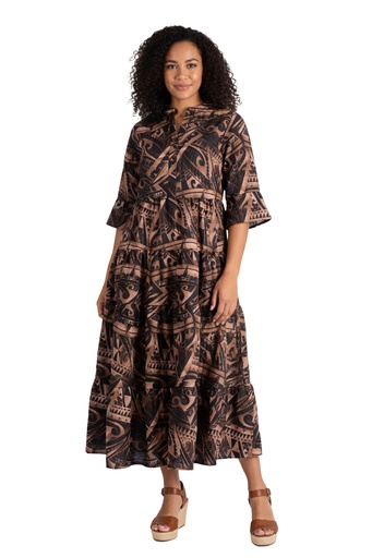 [LD4919] Akamu Blair Ruffled Hem Dress Sosi (10, Tapa)