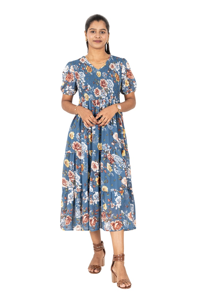 Nifty Soul V Neck Smocked Chiffon Maxi Dress