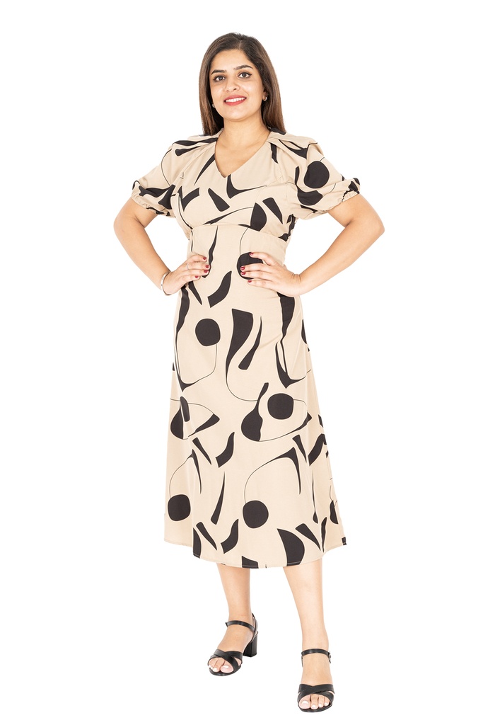 Nifty Soul V Neck Puff Sleeve Dress