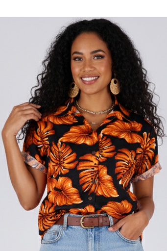 [LW4522] Senitoa Ladies Bula Top-FB1789 (10, Black Orange)