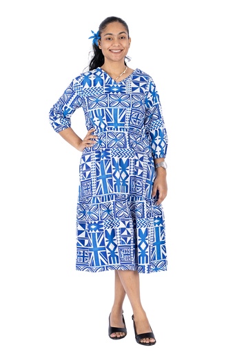 [LD5044] Fiji Day Ladies Shelly Dress- Naivula (10, Blue/White)