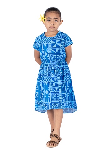[LG2044] Fiji Day Girls Maddie Dress- Naivalu (2, Fiji Blue)