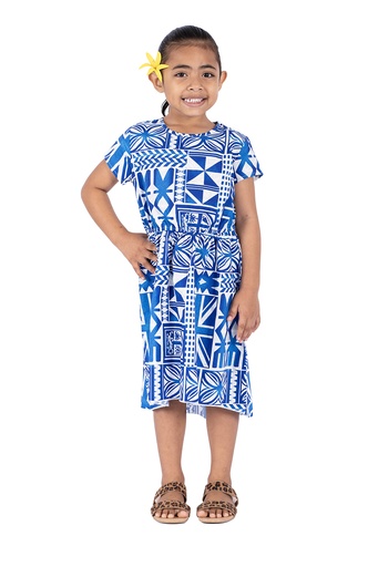 [LG2044] Fiji Day Girls Maddie Dress- Naivalu (2, Blue/White)