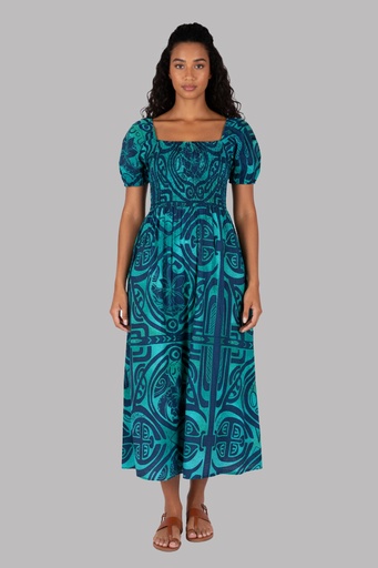 [LD5092] Akamu Jollie Smocked Dress Viriya (10, Teal)