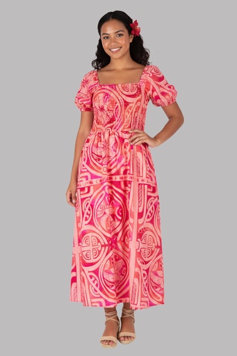 [LD5092] Akamu Jollie Smocked Dress Viriya (10, Flamingo)