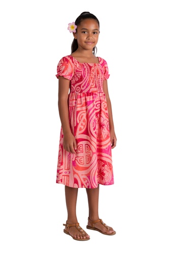 [LG2049] Akamu Girls Vali Smocked Dress Viriya (4, Flamingo)