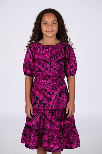 [LG2051] Tribal Origin Girls Luna Dress- FB1869 (2, Pink/Black)