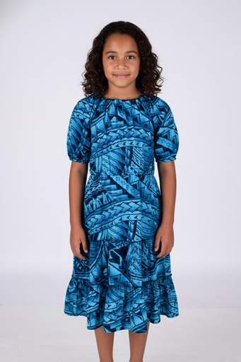 [LG2051] Tribal Origin Girls Luna Dress- FB1869 (2, Blue/Black)