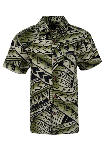 [SB2096] Tribal Origin Boys Bula Shirt- FB1869 (2, Black/Lime)