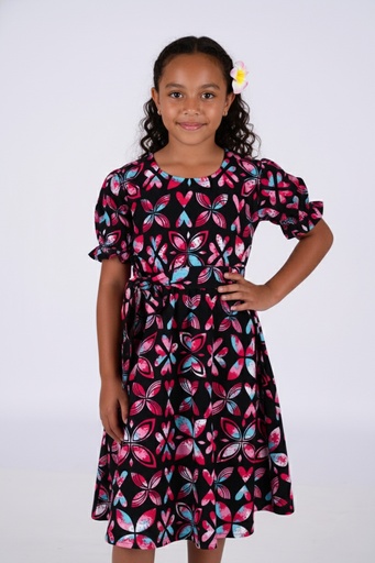 [LG2061] Tribal Origin Girls Rylee Dress FB1871 (2, Black/Pink)