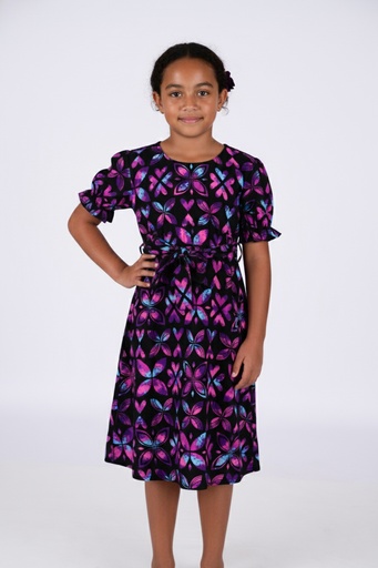 [LG2061] Tribal Origin Girls Rylee Dress FB1871 (2, Black/Purple)