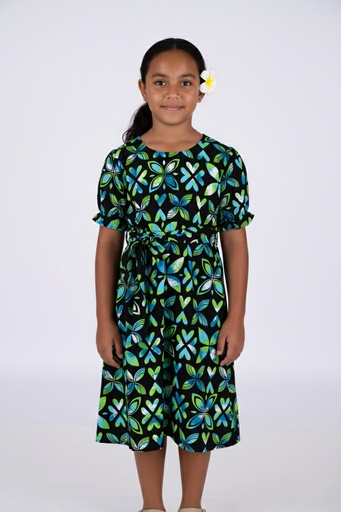 [LG2061] Tribal Origin Girls Rylee Dress FB1871 (2, Black/Lime)