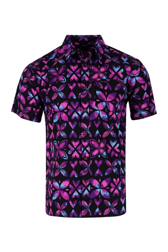 [SS4472] Tribal Origin Mens Bula Shirt FB1871 (S, Black/Purple)